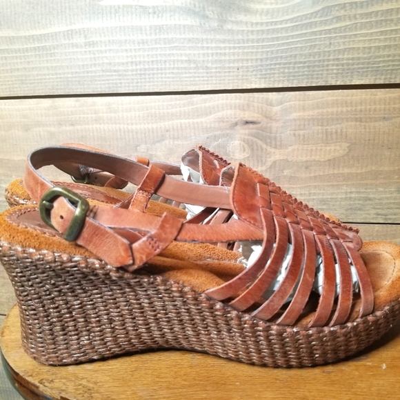 Bass 'Kay' Woven Leather Platform Sandals 8.5 80s/90s style - Picture 1 of 8
